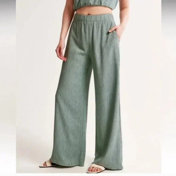 Abercrombie Crinkle Textured Pull On Pants | Sage Green | NWT | XXXL Long - Picture 1 of 8